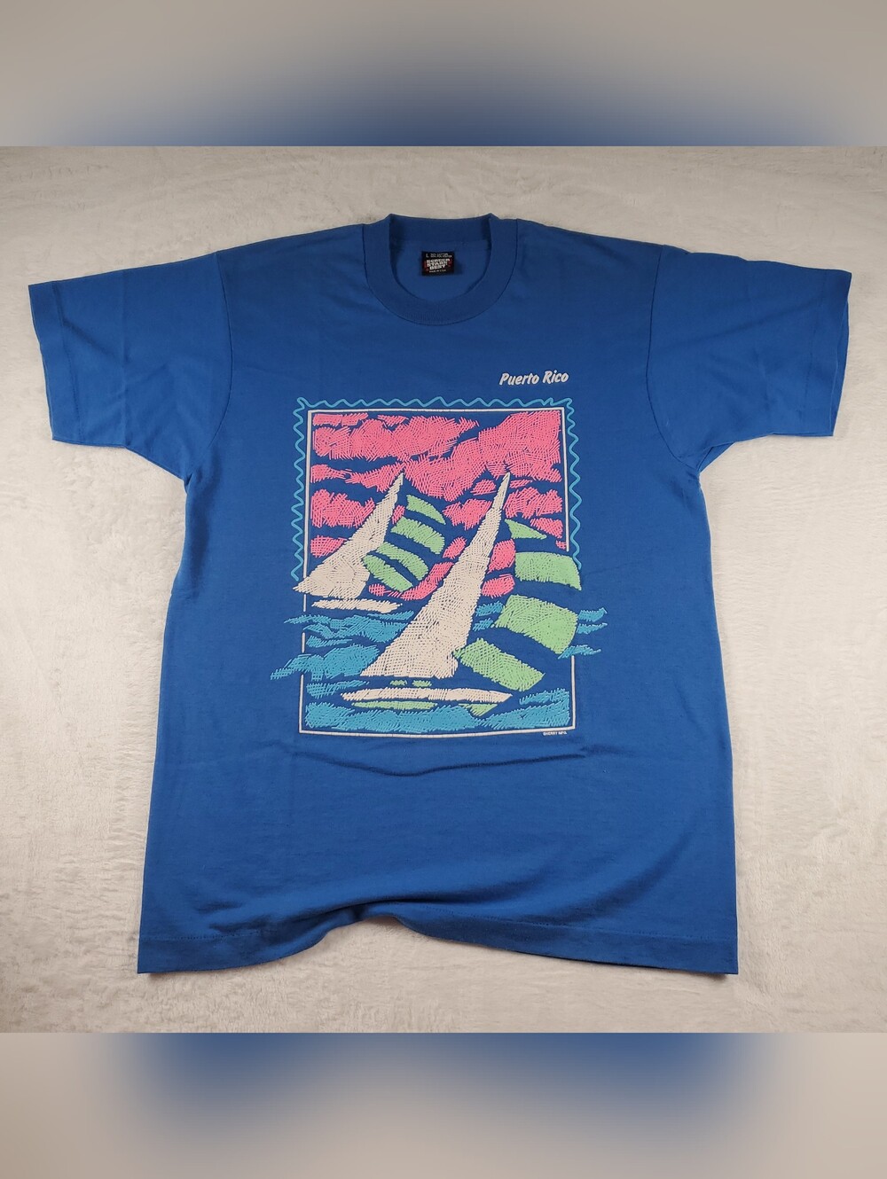 Vintage 80s Screen Stars Puerto Rico Sailing T-shirt Single-Stitch USA Lg READ